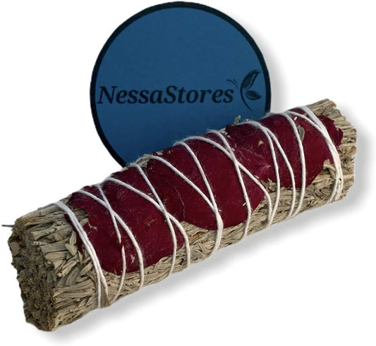 4-Inch Floral Sage Smudge Stick – Hand-Tied, Long-Lasting Burn, All-Natural & Ethically Sourced for Home Cleansing and Happiness Promotion. (12 Pack, Blue Sage W/Red Petals 4")
