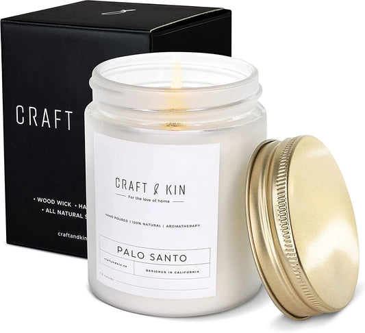 Palo Santo Scented Candle | 8 Oz 45 Hour Long Lasting | Classic Soy Woodwick Winter Candles | Made with Natural Soy | Holiday Candles Gifts for Men and Women